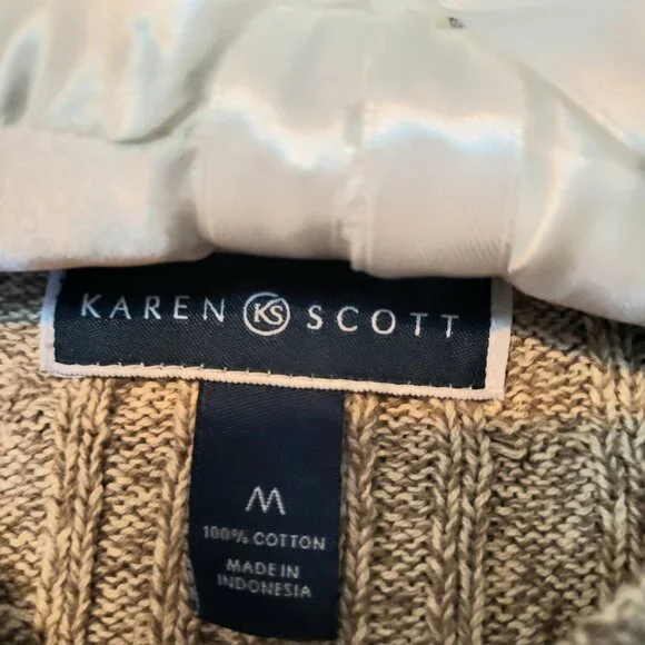 Karen Scott Cable Knit Sweater Cozy Cotton Preppy Cabincore - Picture 3 of 4